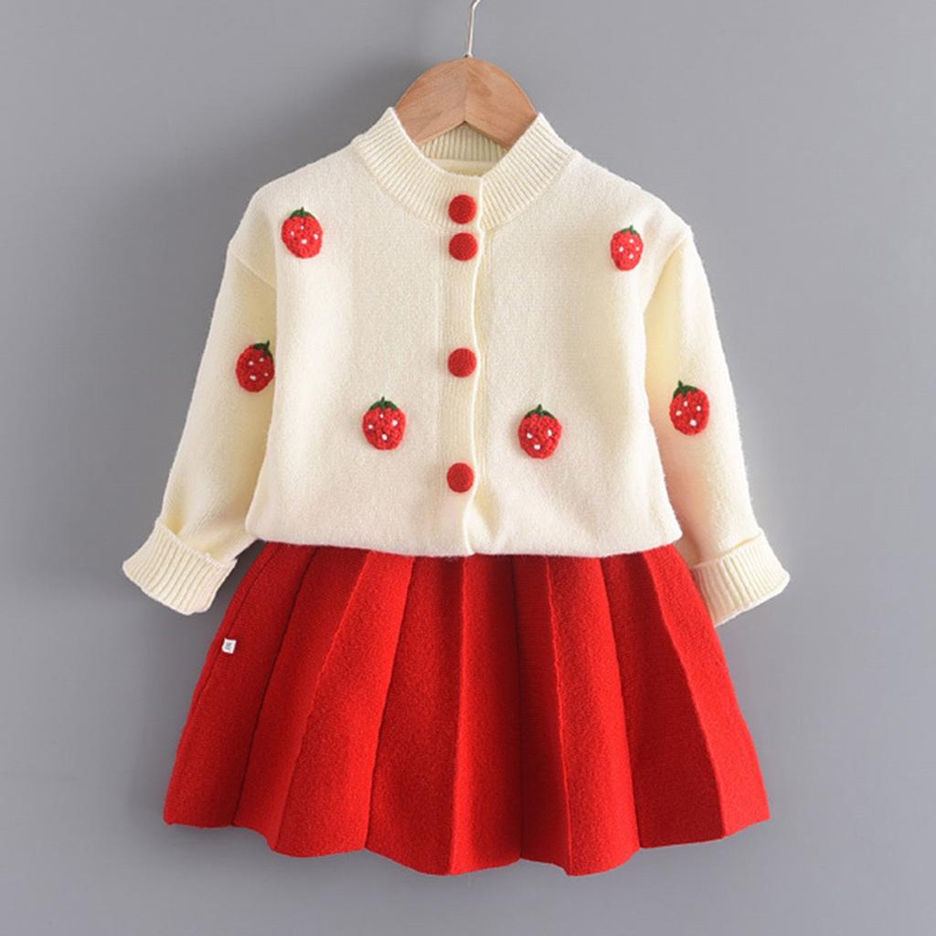 Toddler Kids Children Baby Girls Floral Knitted Cardigan Sweater Coats Skirt Set