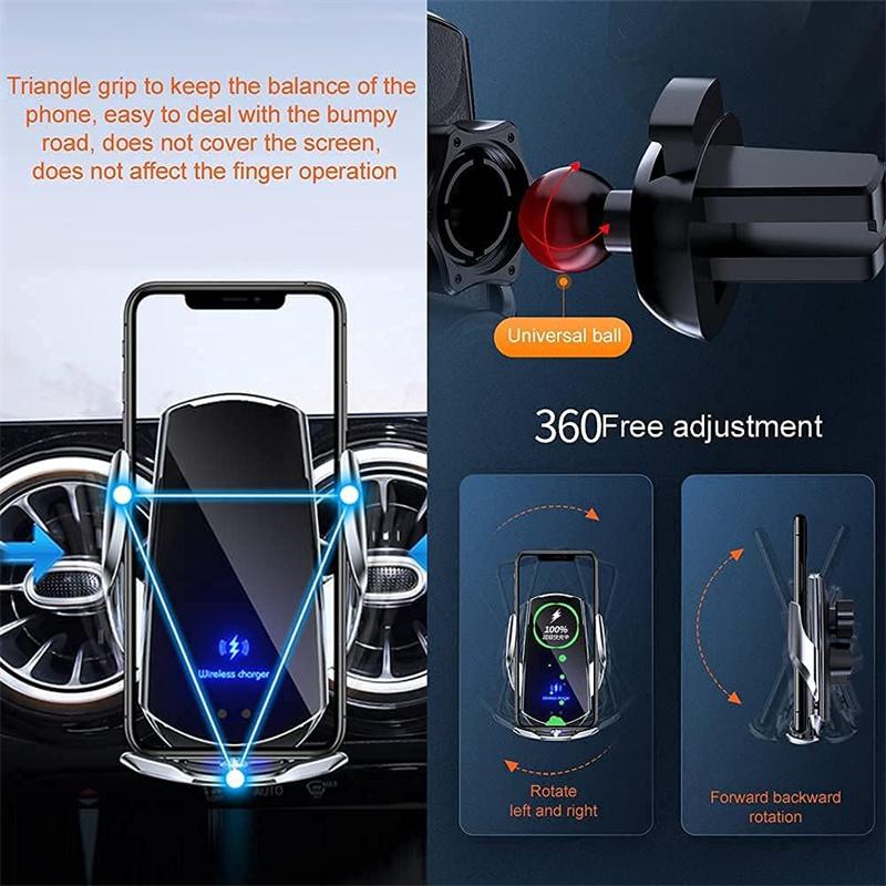 Автомобильное беспроводное зарядное устройство Smart Sensor 15 Вт с быстрой зарядкой, автоматическим зажимом, держателем для iPhone и всех Android с поддержкой Qi