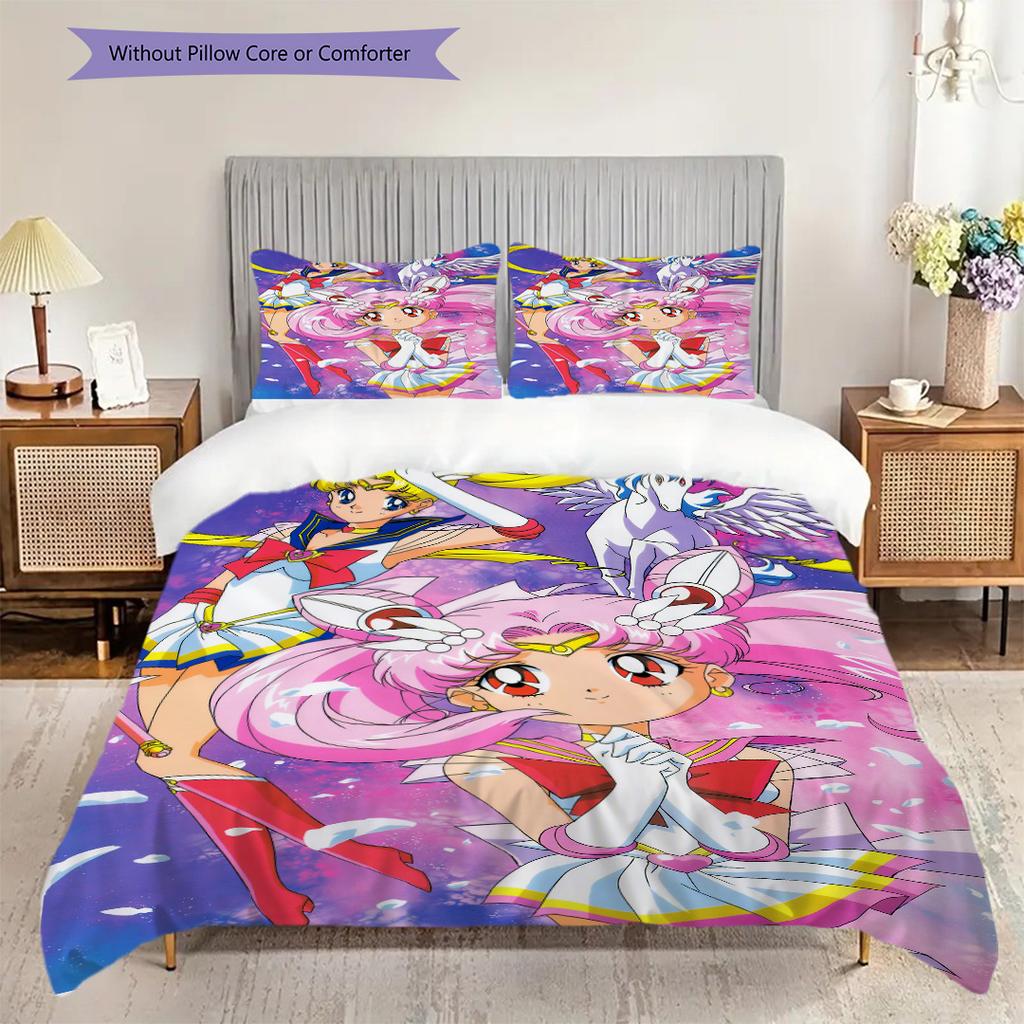 Cute cartoon theme Sailor Moon Tsukino Usagi cartoon comfortable home duvet cover and pillowcase (1 * duvet cover+2 * pillowcase, without core)A12