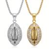 Rugby Zircon Pendant Stainless Steel Box Chain Men's Hip Hop Necklace Jewelry