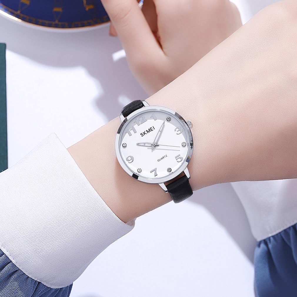 SKMEI Кожаный ремешок Ультра арабский легко читаемый серебряный женские часы для старшей школы, стильный, простой, ремешок, часы, повседневный, деловой, тонкий, легкий,
