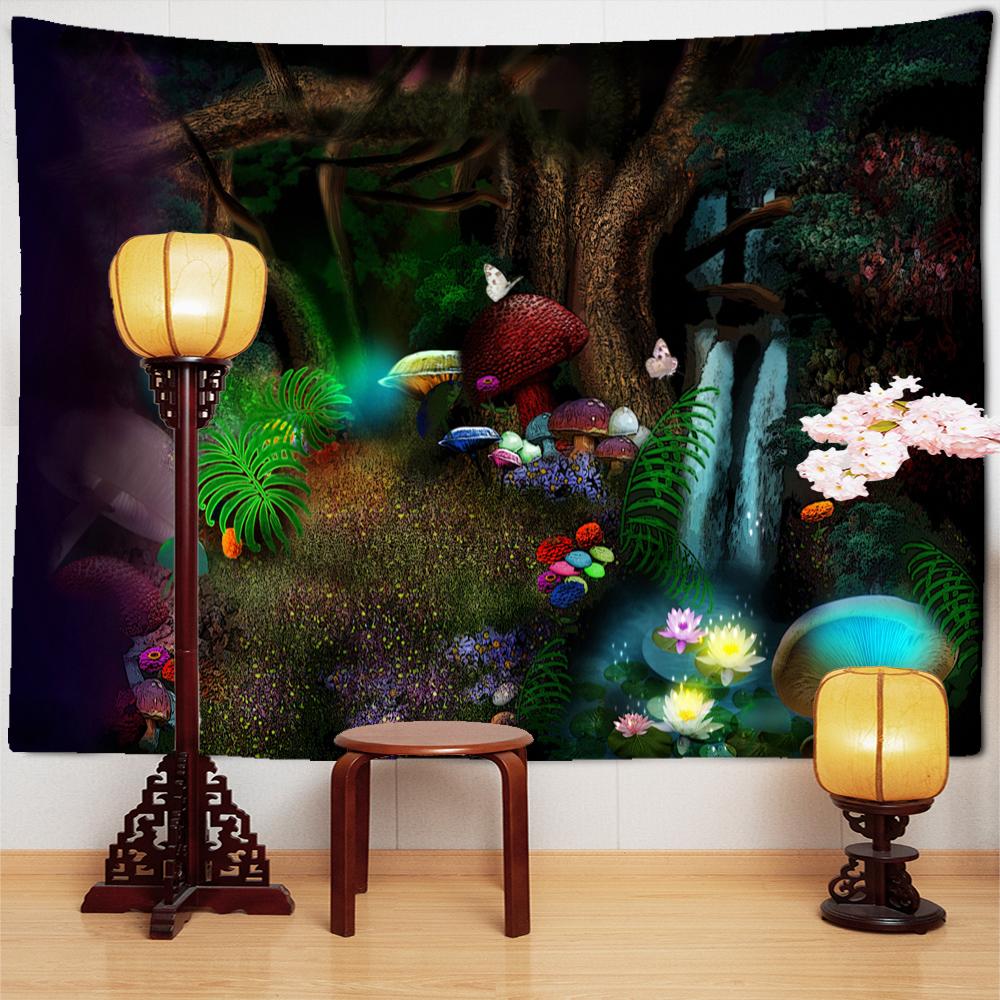 Зачарованный лес, грибной гобелен, настенный подвесной богемный тапиз, хиппи, художественный настенный фон, Декор, ткань