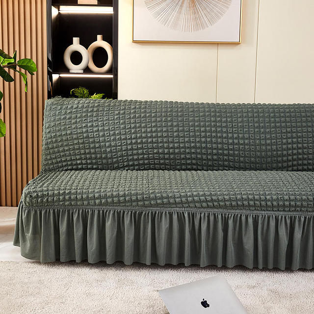 Solid Color Seersucker Fabric All Without Armless Sofa Bed Cover With Skirt Slipcover Fitted Couch Cover Washable Elastic Fabric