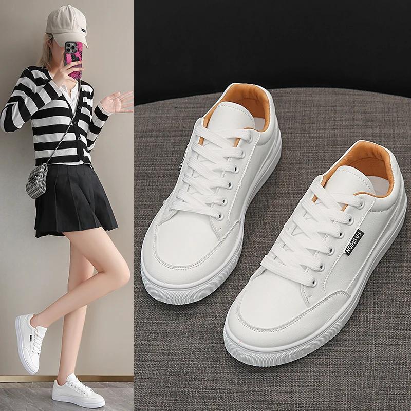 Мода Белые кроссовки женские на платформе повседневные беговые теннисные спортивные вулканизированные туфли кожаные кроссовки женские модные тенденции