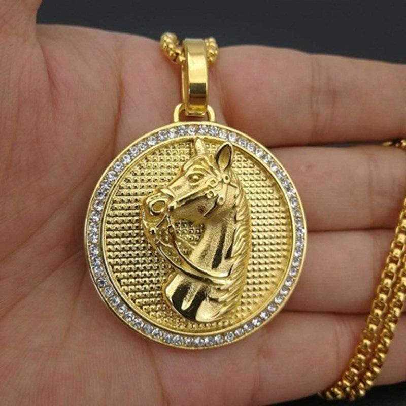 New Fashion Hip Hop HIPHOP Jewelry Disc Horse Head Pendant Necklace