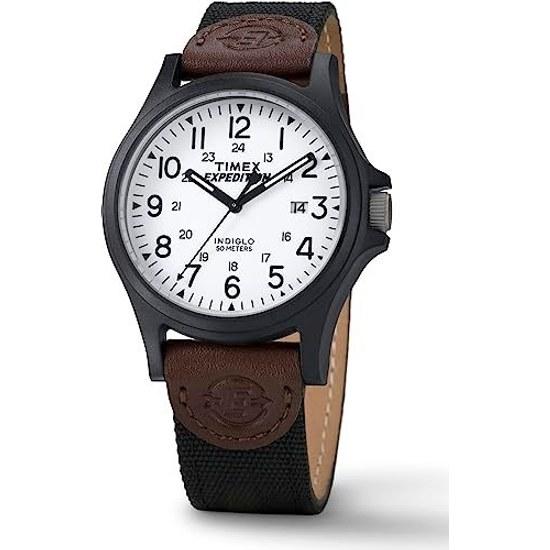 Мужские часы Timex TW4B08200 Expedition Acadia черный коричневый белый кожаный нейлоновый ремешок