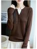 Women's 100% Pure Wool Crew Neck Knitted Sweater - Fake Two-Piece Long Sleeve Base Shirt for Autumn