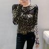 Леопардовый топ с длинным рукавом, винтажная удобная эластичная облегающая кофта-джемпер, кружевные топы