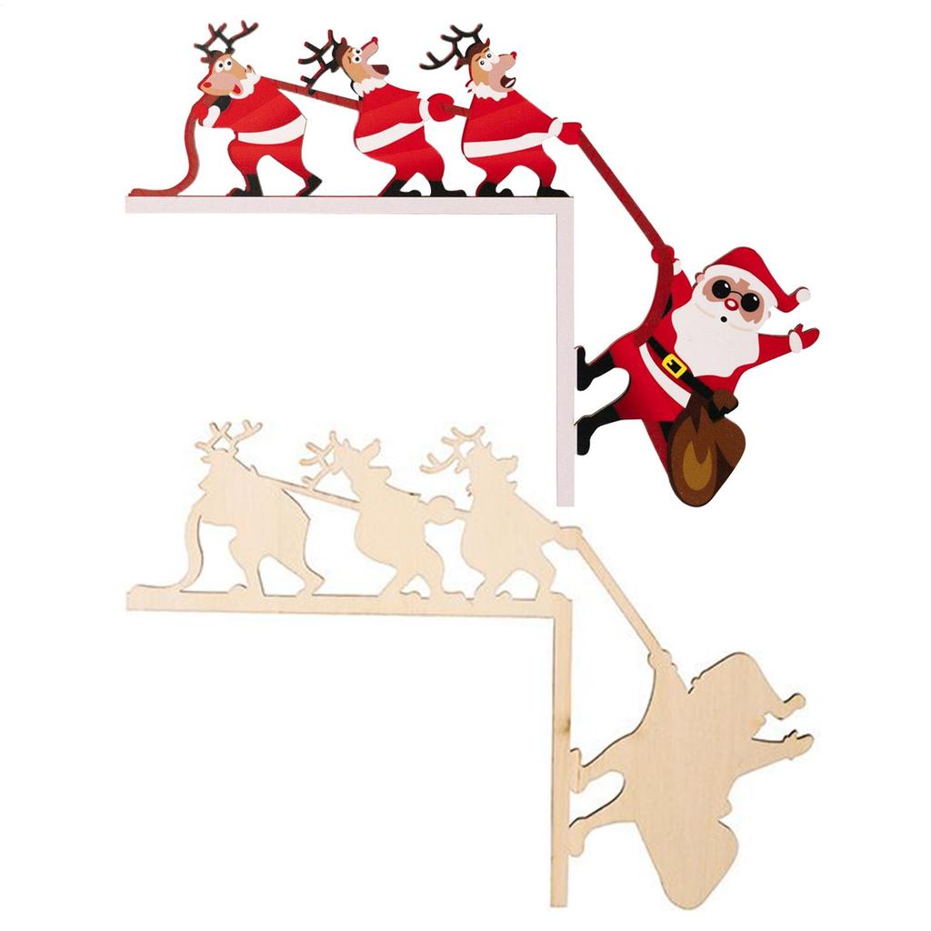 Christmas Decorative Door Corner Sign  Decor Christmas Door Frame Decor Snowman Reindeer Frame Sign Wooden Pendant Decor