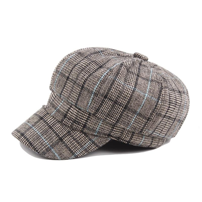 Beret Female Plaid Painter Hat Tide Korean Cap Art Fan Versatile Japanese Plaid Octagonal Hat