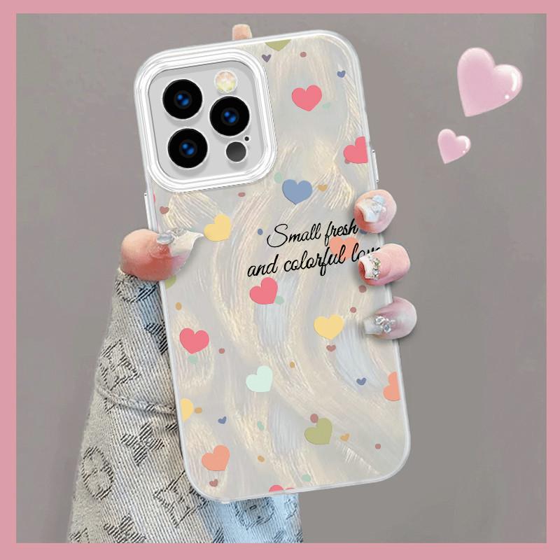 Upgraded Glitter Silver Case Cute Heart Shape Love Printed Protective Shell Shockproof Full Back Cover for iPhone Samsung