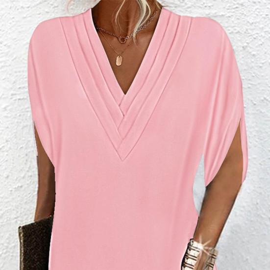 Женское платье с v-образным вырезом, плиссированное, с рукавами «летучая мышь», однотонное, свободное, мягкое, дышащее, мини-платье выше колена для поездок на работу