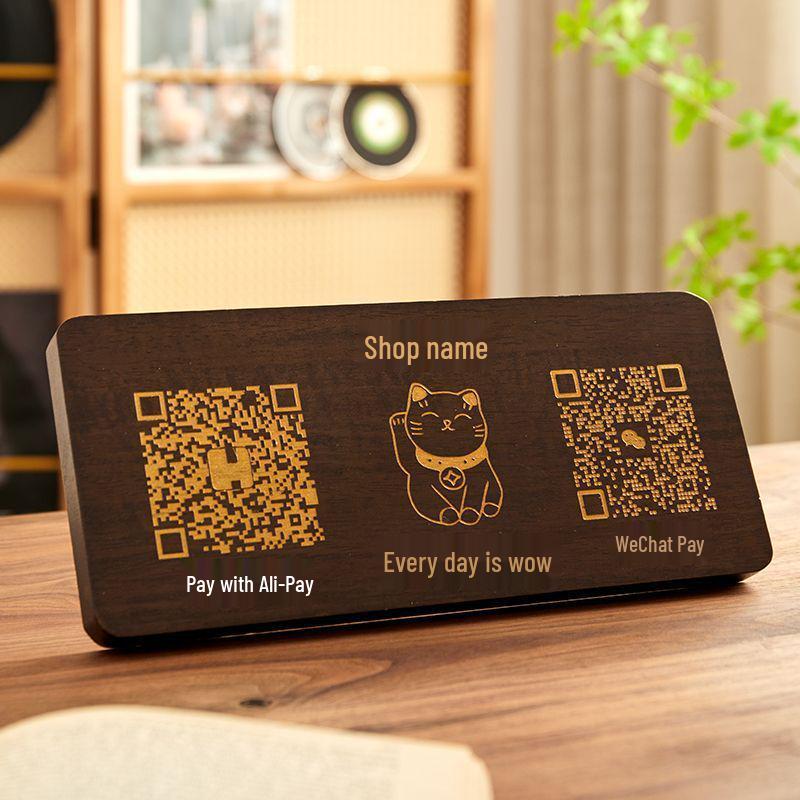Custom Wooden QR Code Display Stand for Cashiers