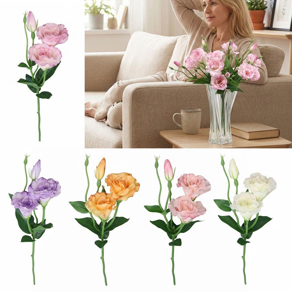 Silk Petals Eustoma Artificial Flowers 3 Heads Faux Flower Desktop Ornament