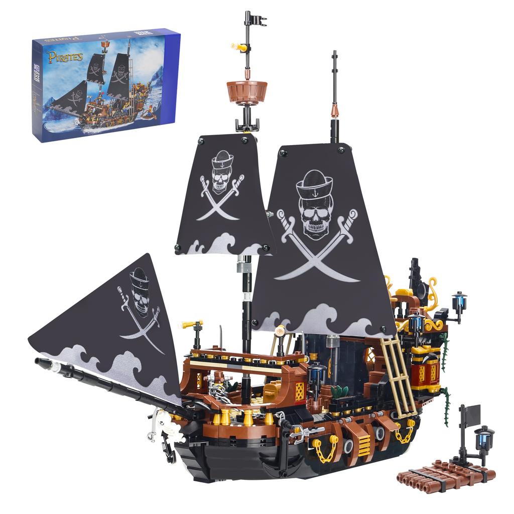1328PCS Idea Black Ship Building Blocks Boat City DIY Bricks Toys with Figures Birthday Christmas Gift No Box