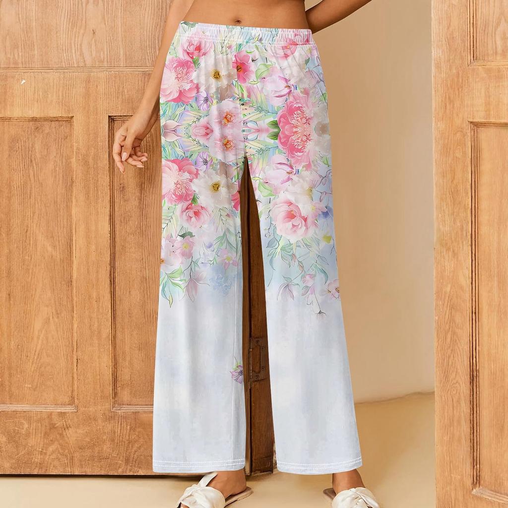 Женские повседневные брюки прямого кроя с эластичным поясом и принтом