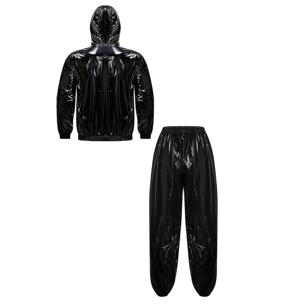 Men’s Outdoor Waterproof Suit Hooded Windbreaker Jacket Front Zipper and Sweatpants for Trail Fishing Workout Exercise