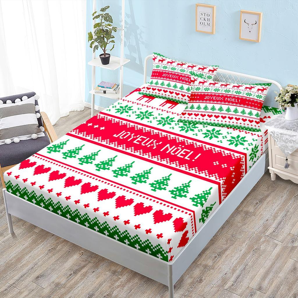 Sheet Three-Piece Bedspread Pillowcase Christmas Mattress Protective Cover
