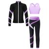 Teen Girls Figure Skating Sports Suit 3Pcs Bra Tops Shorts Leggings Jacket Set for Workout Gymnastics Fitness Yoga Training