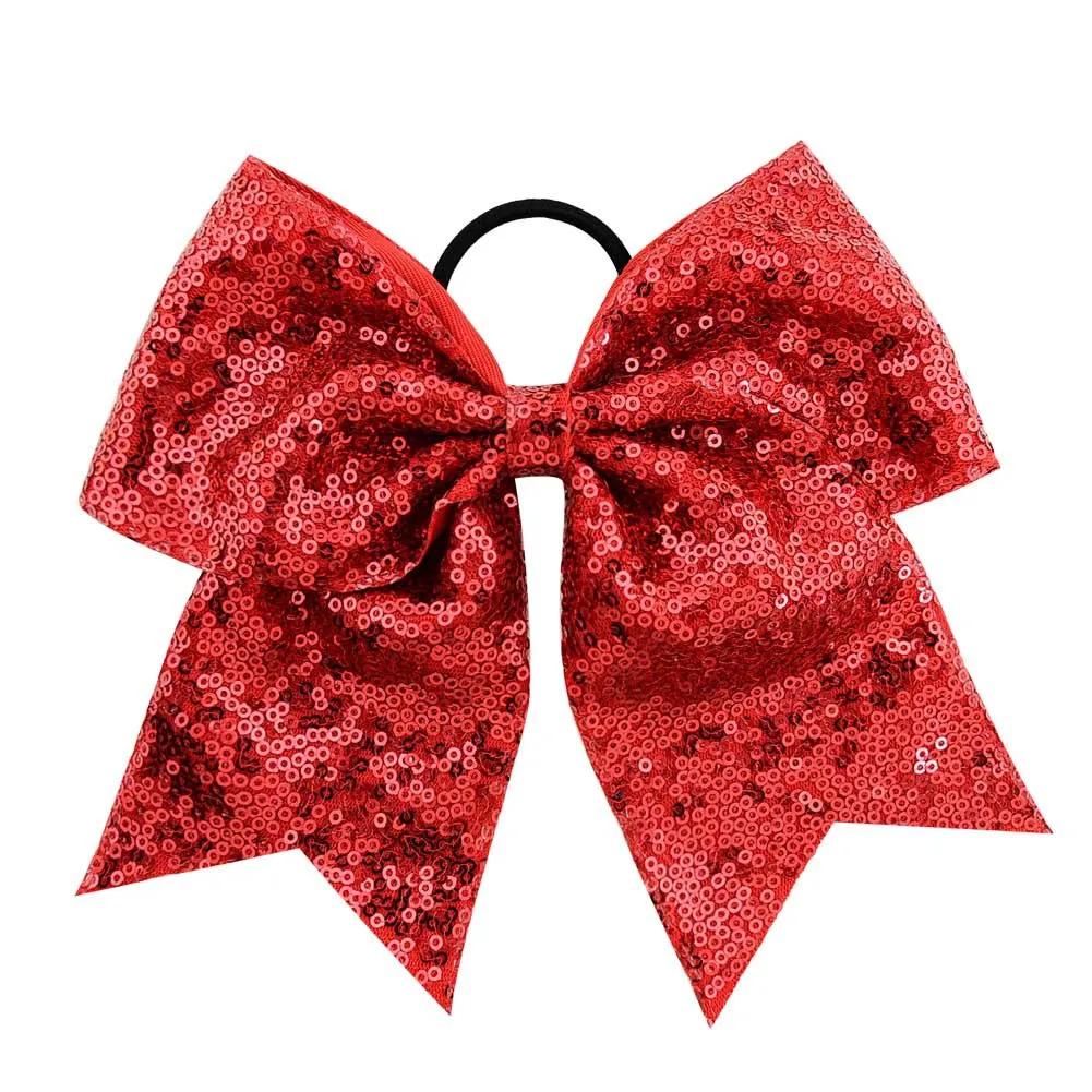 8 inch Fashion Sequins Dovetail Bow Hair Loop Shiny Bows with Elastic Hair Ties Sparkly Headwear for Girls