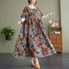 Summer Literature Plus Loose Cotton Linen Printed Short Sleeved Dress Women's Long Casual Dresses