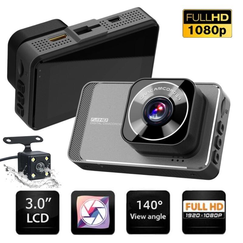 Dual Lens Dash Cam with Night Vision, 3" HD 1080P, WiFi, and Front & Rear Recording