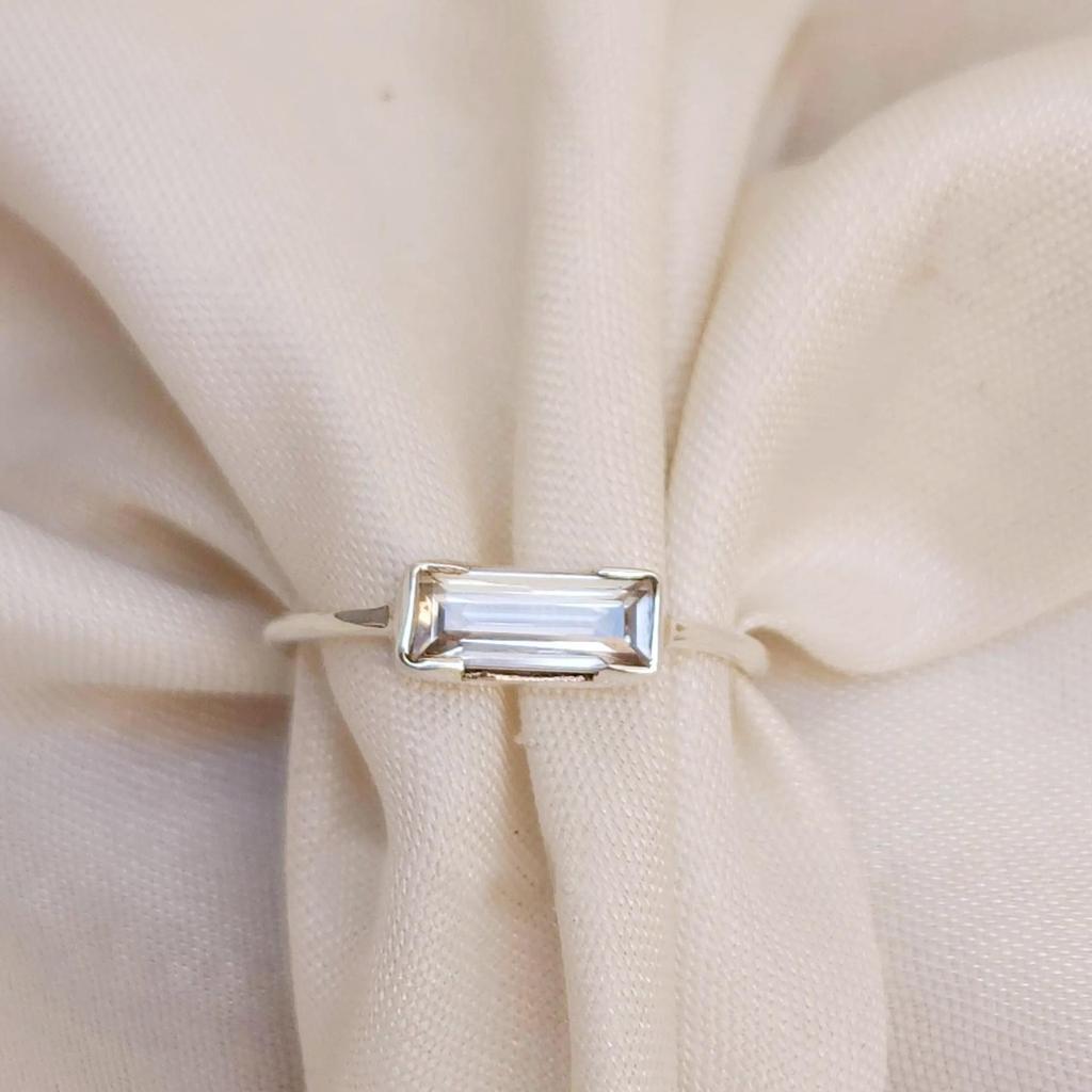 Baguette Clear White Topaz Sterling Silver Ring Jewelry, White Diamond Statement Ring Jewelry