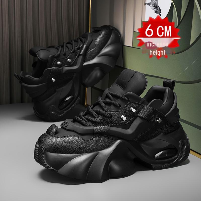 2024 Men's White High-Top Shoes with 12cm Invisible Height Increase, Air Cushion, Thick Sole, Fashionable Dad Sneakers