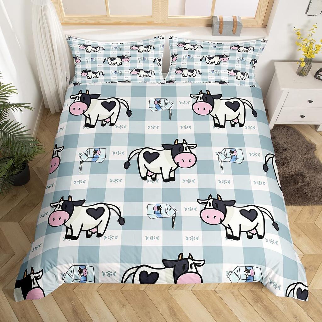 Milk Cow Wild Animals Pattern Duvet Cover Set King Queen Size Polyester Comforter Cover For Kid Girl Bedding Set With Pillowcase