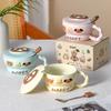 Милая кружка с крышкой и ложкой Керамические чашки для девочек с высоким внешним видом Детские чашки для дома Чашки для заваривания Легкая еда Чашки для завтрака