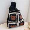 FASHION Women'S Knot Wrist Bag Handmade Knitted Bag Portable Mini Striped Tote Bucket Phone Bags Large Capacity Autumn Winter Handbags