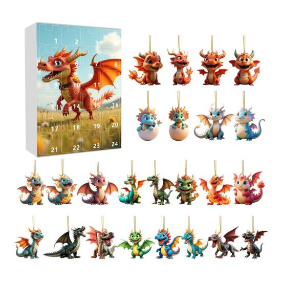 Рождественский Адвент-календарь 24 акриловые елочные игрушки Подвеска-динозавр Праздничные шармы для сумки Креативный декор для обратного отсчета для дома Праздничная вечеринка