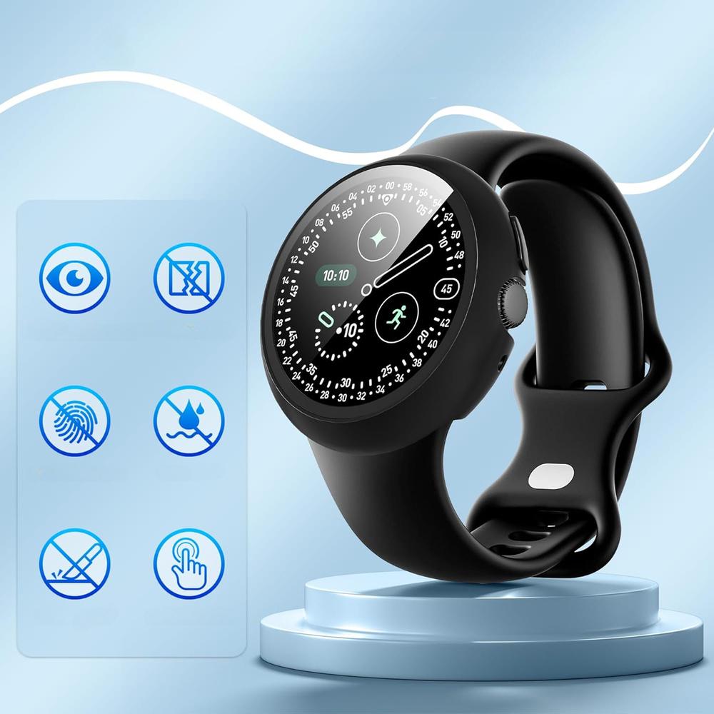 2in1 Case + Tempered Glass for Google Pixel Watch 4 45mm, Black