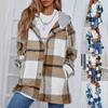 Women's Autumn And Winter Loose Check Woolen Hooded Jacket Warm Top