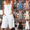 Women's Casual Sleeveless Wide-leg Loose Button Wide Capris  Jumpsuit With Pockets