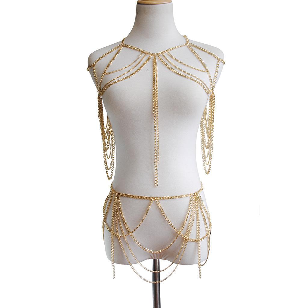 Jewelry Top Multi-layer Double Shoulder Chain Short Skirt Set With Personalized Metal Waist Chain Decoration Body Chain