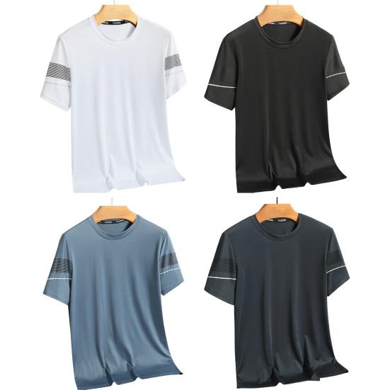 Летний мужской топ из ледяного шелка, быстросохнущий, с короткими рукавами и круглым вырезом, свободный однотонный тонкий дышащий эластичный повседневный пуловер, повседневная спортивная футболка