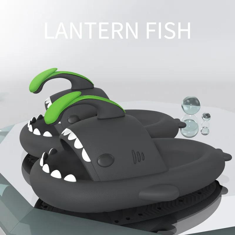Fashion Women Lantern Fish Slides Thick Sole Shark Slippers 2025 Summer New Couple's Indoor Outdoor Man's Anti Skid Home Funny Slides