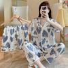 Women's Home Wear Casual Pajamas Summer Cartoon Short-Sleeved Shorts Three-Piece Casual Cardigan Plus Size Home Wear Set