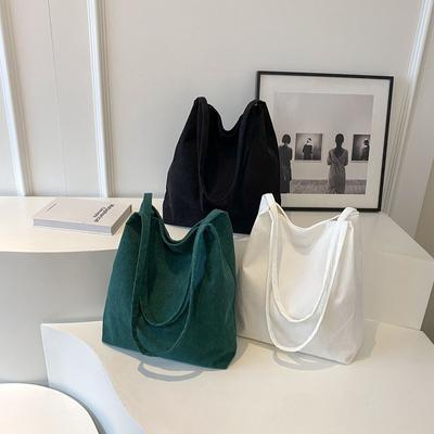 Однотонная простая женская вельветовая сумка на плечо осень-зима винтажная большая вместительная студенческая сумка популярная холщовая сумка для поездок на работу