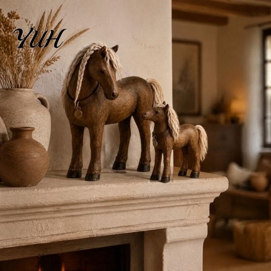 Unique Craft Gifts for Home 2Pcs/Set Mother And Child Horse Figurines, Resin Mare Foal Statue, Office Shelf Accents Rustic Sculptures Farmhouse