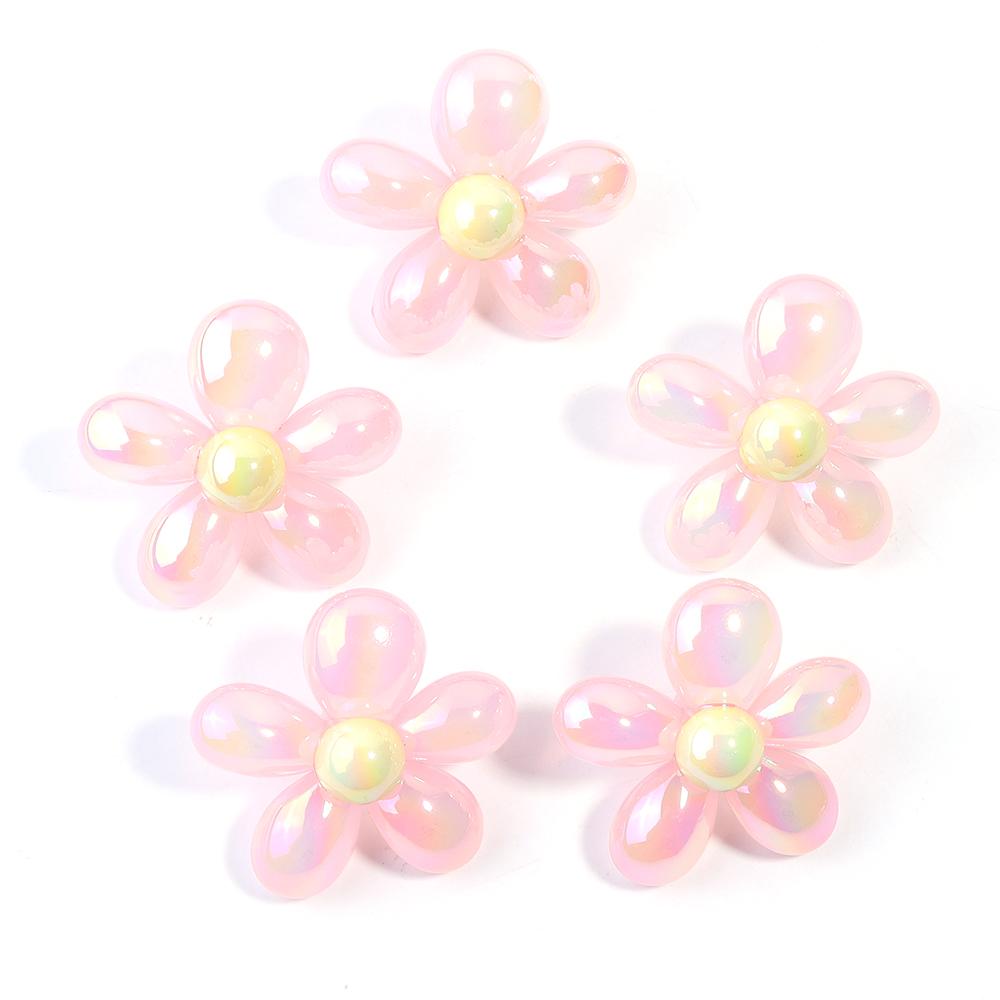 5Pcs/Lot Acrylic Beads Clear Plated Candy Color Cartoon Flower 3.3mm Large Hole Beads Diy Jewelry Bracelet Necklace Accessories