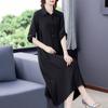 Elegant Loose Black Silk Summer Dress, High-Quality Long Skirt In Lightweight Fabric with Stomach Covering Design
