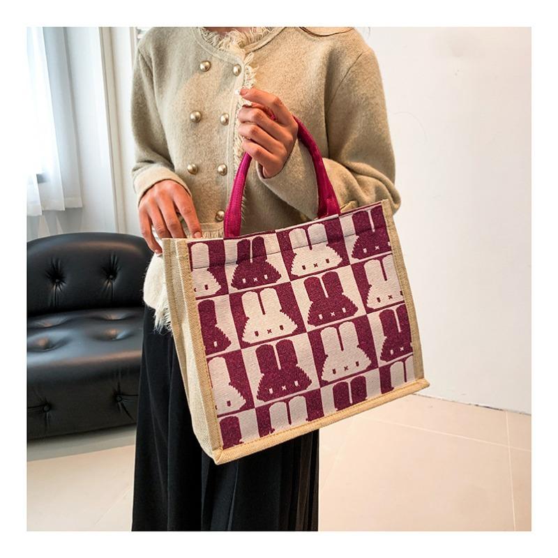 Женская сумка простая чистая льняная модная портативная магнитная пряжка одно плечевая сумка сумка кролик