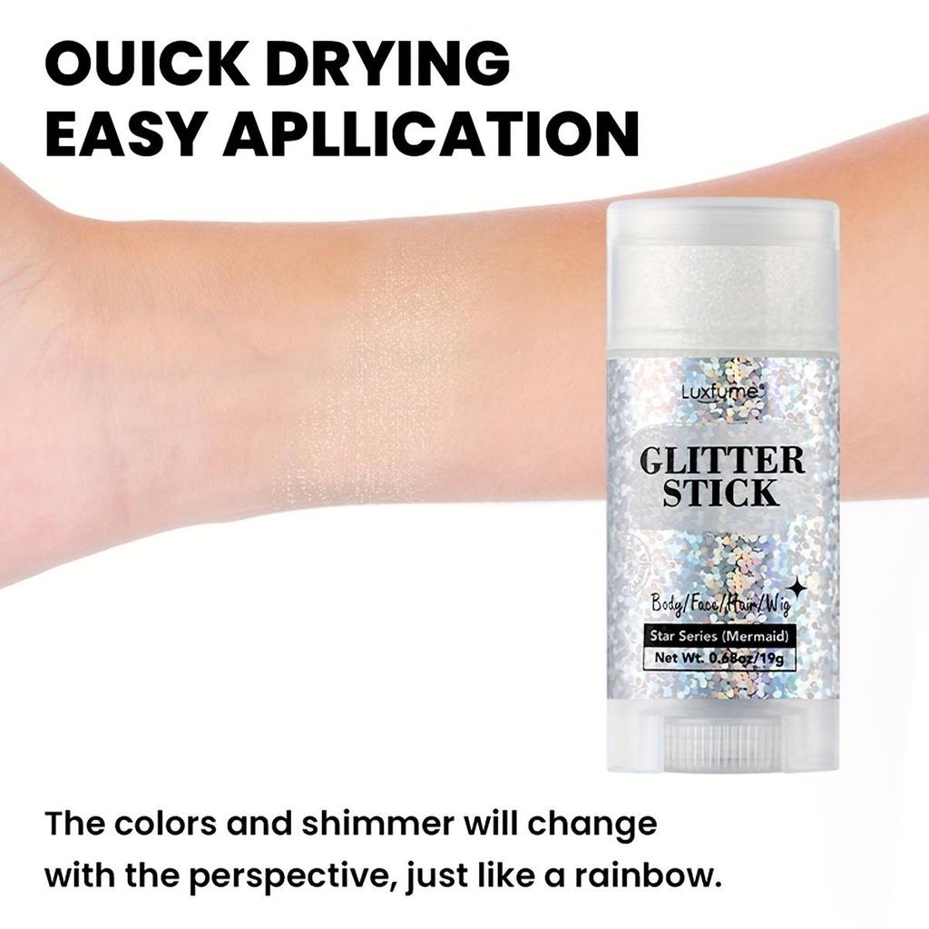 Серебристый глиттер-стик, Макияж для рождественской вечеринки и рейва, Стойкий, Легко снимается, Идеально подходит для лица, волос и тела - 16 г