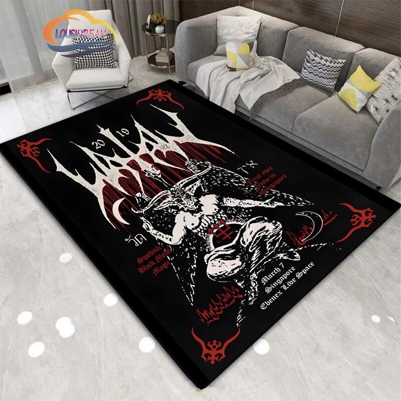 Demon Goat Baphomet carpet-Satanic Skull Inverted Pentagram Area Rug-Gothic Satanic Rug-Living Room Bedroom Decorative Floor Mat