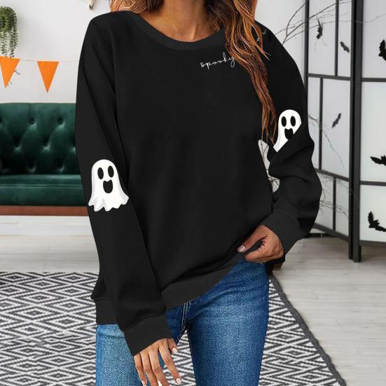 Halloween Sweatshirts for Women Spooky Season Graphic Cute Ghost Sweater Pullover Long Sleeve Crewneck Tops