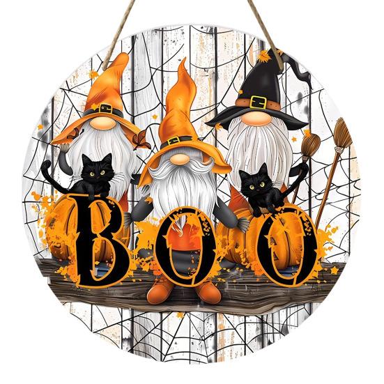Halloween Sign for Front Door Halloween Wreath Wooden Hanging Sign Boo Ghost Pumpkin Witch Welcome Sign for Window Wall Decor