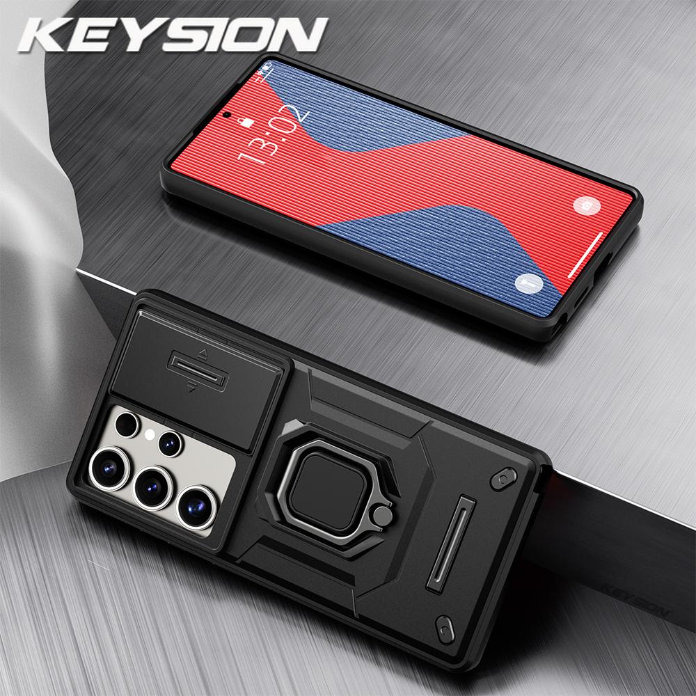 KEYSION Противоударный чехол для Samsung S25 Ultra 5G Slide Camera Lens Защитное кольцо Подставка для телефона Задняя крышка для Galaxy S25+ Plus
