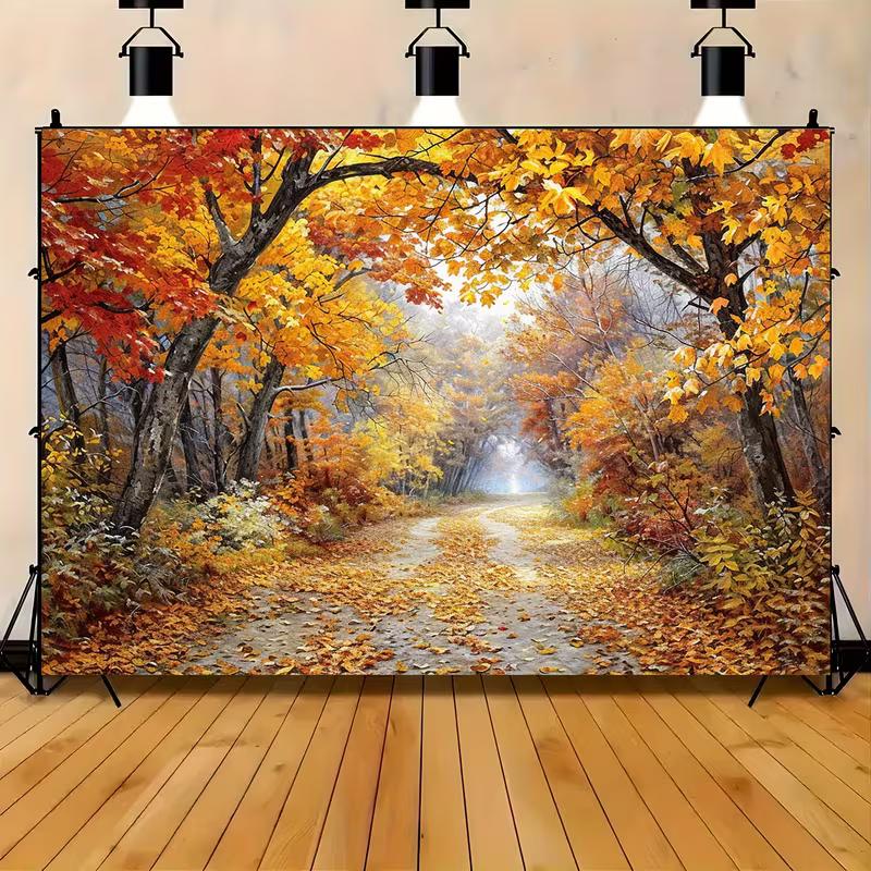 2D Harvest Festival Banner, 2D Autumn Forest Road Backdrop, Outdoor Theme Party Background